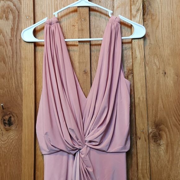 Misa Los Angeles Sleeveless V-Neck Party Bridesmaid High Low Formal Dress Pink - Picture 3 of 16